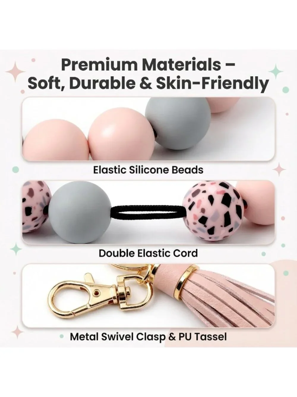 Stylish Silicone Key Ring Bracelet & Car Keychain Holder for Women - Beaded